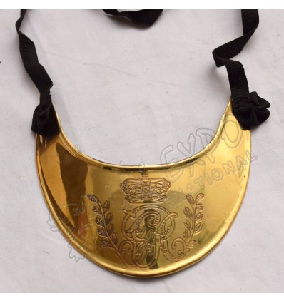 Gorget military with British crown over GR Brass Finish With Black Ribbon