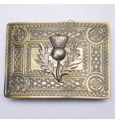 Scottish Brass Antique Celtic Design Buckle With Thistle Badge