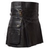 Black Leather Heavy Duty Utility Kilts with 4 Straps closing