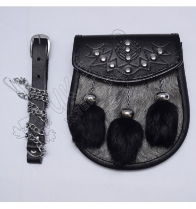 Multi Gray and black fur tessels semi dress Sporra