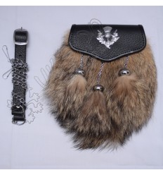 Brown Fox fur with Thistle on Celtic embossed Semi Dress Sporrans