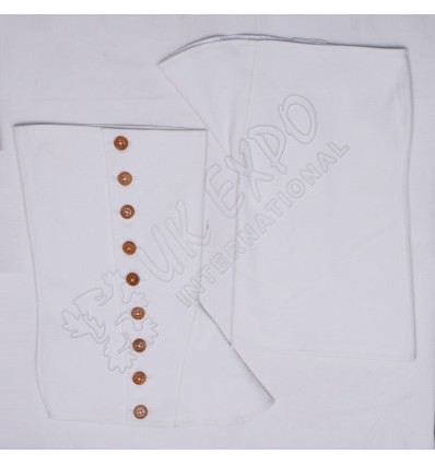White Color Cotton Spats With Wooden Buttons