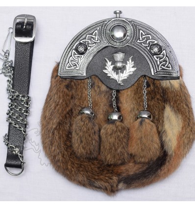 Multi Color Rabbit Fur Full Dress Sporran with Thistle Badge