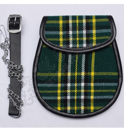 Scottish Irish National Tartan Sporran With Leather Backing & Belt Chain