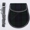 Scottish Black Watch Tartan Sporran With Leather Backing & Belt Chain