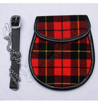 Scottish Wallace Modern Tartan Sporran With Leather Backing & Belt Chain