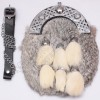 Masonic Badge with Gray Rabbit Fur Full Dress Sporran with 6 White Fur Tessels