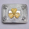 Scottish Celtic Design Chrome Buckle With Brass Shamrock Badge