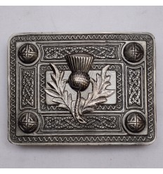 Scottish Antique Celtic Design Kilt Buckle With Thistle Badge