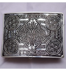 Scottish Celtic Design Chrome Kilt Buckle With Black Color Filing