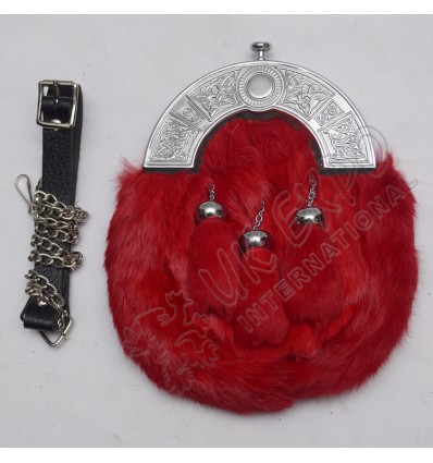 Red Rabbit Furr sporrans with Chrome Plated cantle