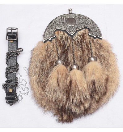 Mens Kilt Sporran Fox Fur Celtic Thistle Cantle Antique Scottish Kilt Sporrans