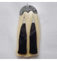 White Horse Hairs Sporran with Scottish Flower Cantle Black Horse hair Tassels