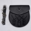 Scottish Black Leather Sporran With Black Color Thistle Badge