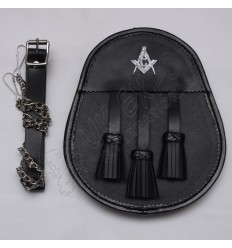 Scottish Black Leather Day Wear Sporran With Masonic Badge