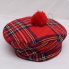 Modern Royal Stewart Tartan Military Bonnet Hat with Red Pom Pom