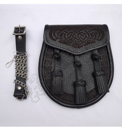 Laser Celtic Embossed Black Leather Sporran