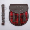 Gladiator Tartan Leather Sporran Brass Studs on Flap Brown leather with Clan Tartan