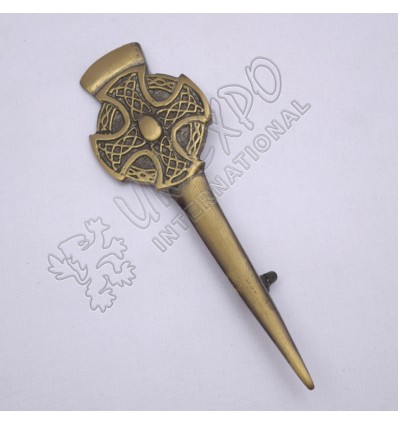 Celtic Cross Design Brass Antique Kilt Pin