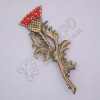 Scottish Flower With Leaf And Red Stone Brass Antique Kilt Pins