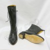 Ladies Civil War Full Black Smooth Leather Long Shoes With Long Lace And Heel