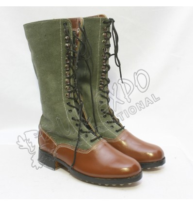 WWII German DAK High Boots Green Canvas with Brown Leather