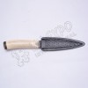 Damascus Steel Blade with Stag Original Handle and Leather Celtic Embossed Cover Sgain Dubh