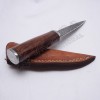Hiking Knife Damascus Blade With Wooden Handle Nice Leather Cover