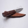 Damascus Heavy Blade Knife With Wooden Handle Nice Leather Cover