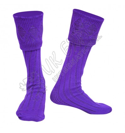 Rhombus Cuff Purple Color Kilt Woolen Socks