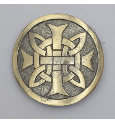 Celtic Knot Cross Round Brass Antique Kilt Belt Buckle