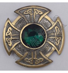 Scottish Brass Antique With Stone Brooch