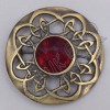 Scottish Celtic Brass Antique With Red Stone Brooch