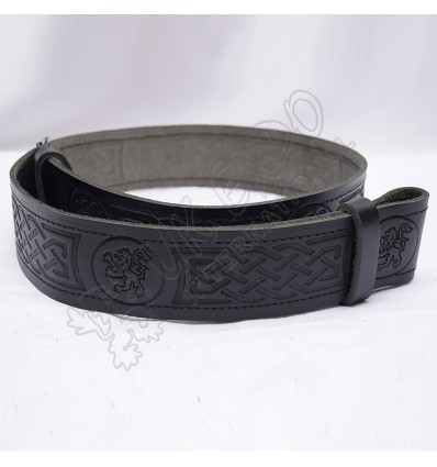Rampart lion Belt with scottish celtic Embossed real leather belt