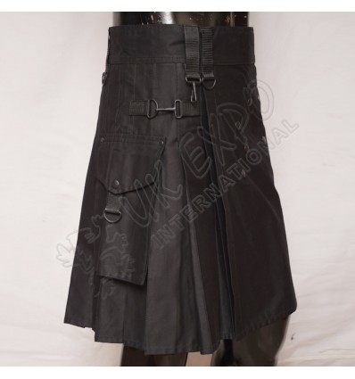 Black color Round Attached Pockets Utility Sports Casual Pocket Kilt