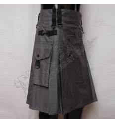 Grey Utility Kilt With Attached Pockets