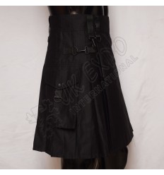Black color Attached Pockets Utility Sports Casual Pocket Kilt