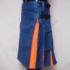 Sky Blue and Orange Hybrid Utility Kilt Attached Pockets