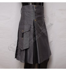 Grey and Black Hybrid Utility Kilt Attached Patch Pockets