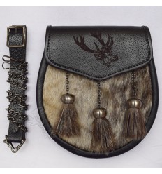 Semi Dress Stag Head Laser Etched With Brown Seal Skin Leather Sporran