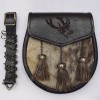 Semi Dress Stag Head Laser Etched With Brown Seal Skin Leather Sporran