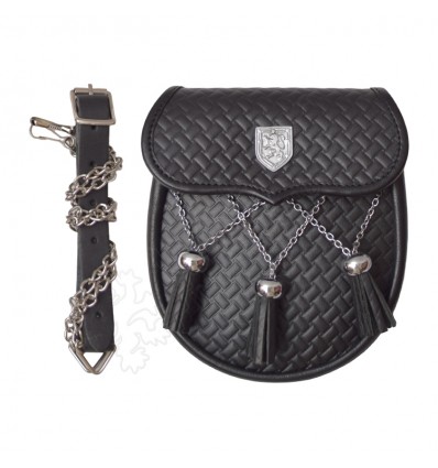 Zig Zag Black Real Leather Sporran