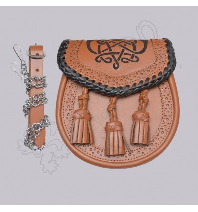 Laser Celtic Embossed Black Leather Sporran