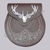 Semi Dress Stag Head and Thistle Laser Etched With Brown Seal Skin Leather Sporran