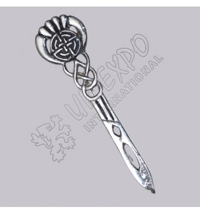 Celtic Sword Design Chrome Color Filled Kilt Pin