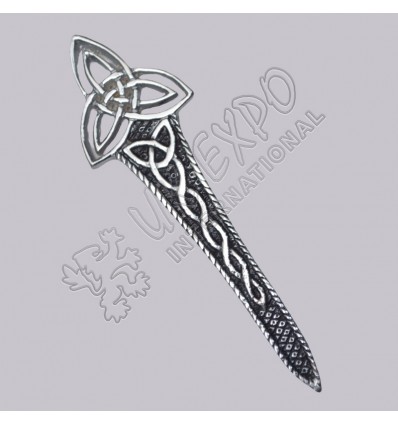 Thistle Crown Celtic Knot Chrome Color Filled Kilt Pin