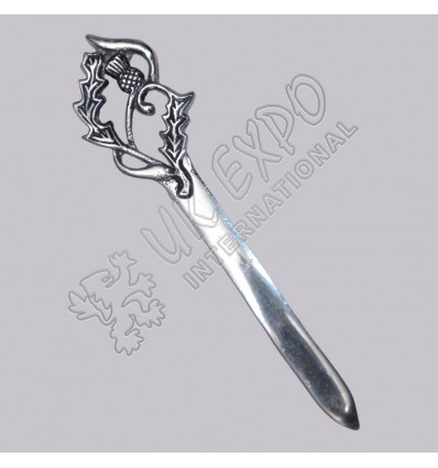 Thistle Crown Celtic Knot Chrome Color Filled Kilt Pin