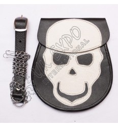 White Skull Backing Black Leather Fashion Sporrans