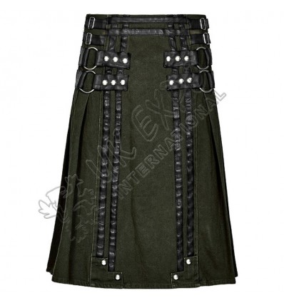 Military Green Roman Soldiers Snap and zipper closing Utility kilts