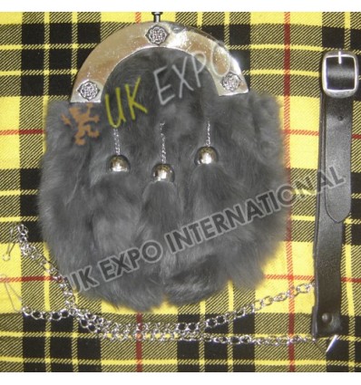 Gray Color Rabbit Fur with 3 Tessels and Celtic Cantle